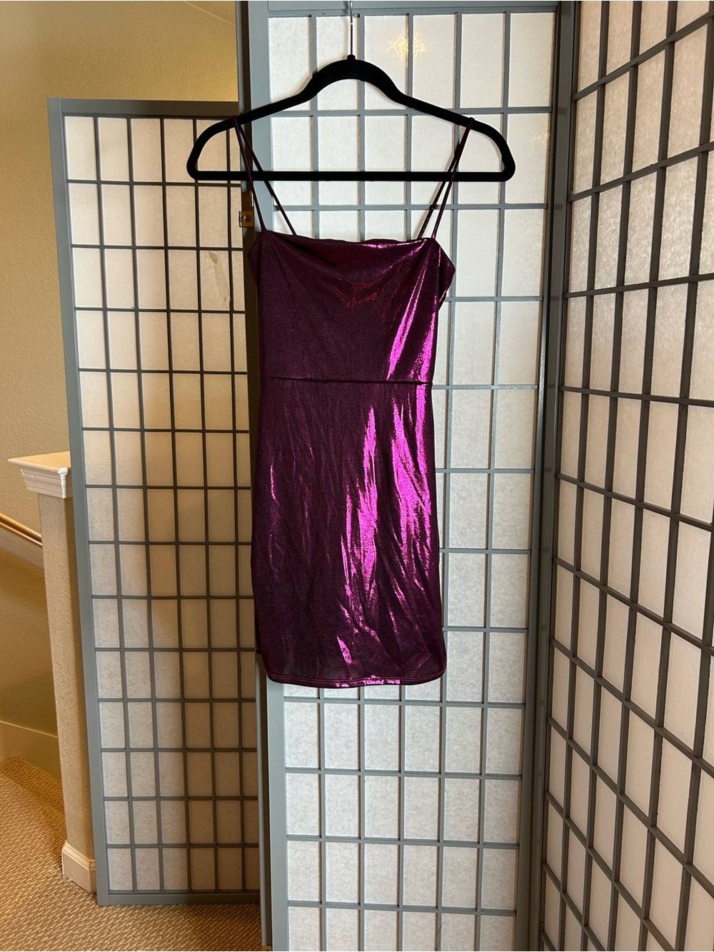 NWT Windsor Metallic Fuchsia Spaghetti-Strap Mini Dress